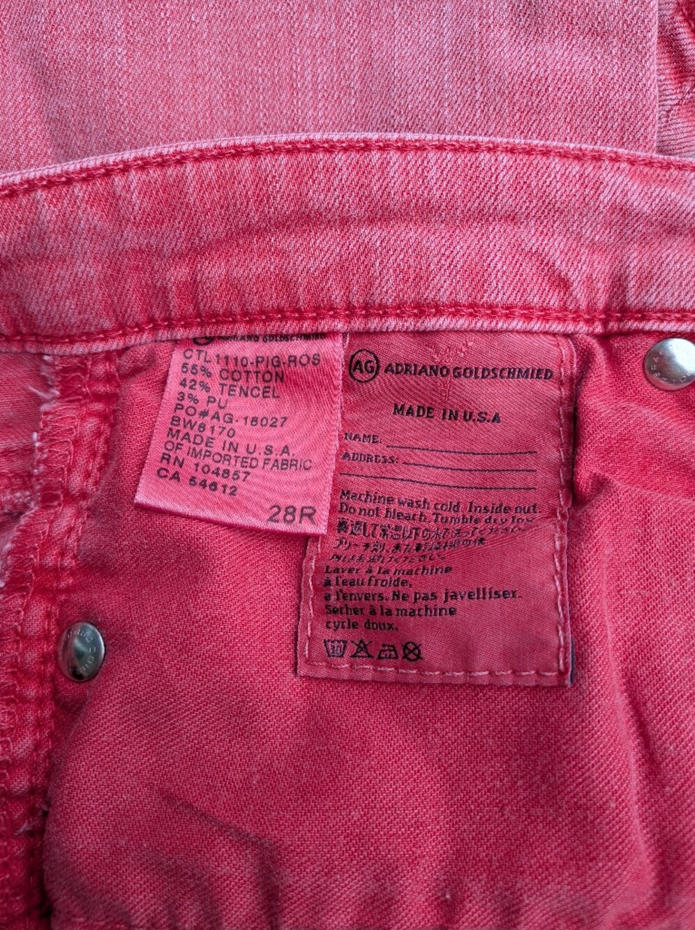 Ag The Stilt Adriano Goldschmied Red Jeans 28 For Bloomingdales - Picture 4 of 5